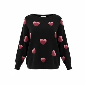 Aaeda Black Sweater with Pink‎ Heart Accents